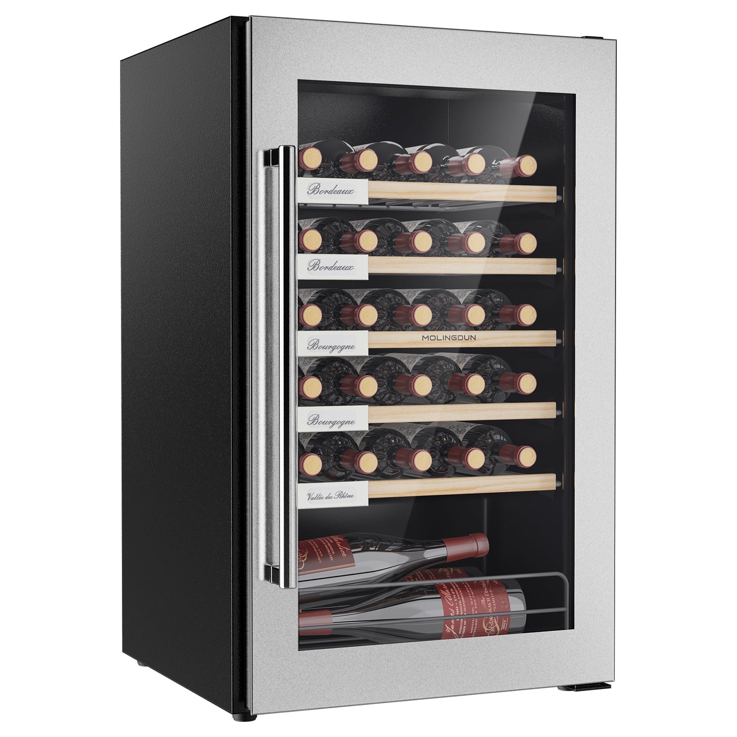 MOLINGDUN Wine Fridge, 33 Bottles Freestanding Wine Cooler, Intelligent Compressor, Frost Free, Stainless Steel Door, 41-64℉ Digital Temperature Control, for Red, White, Champagne or Sparkling Wine