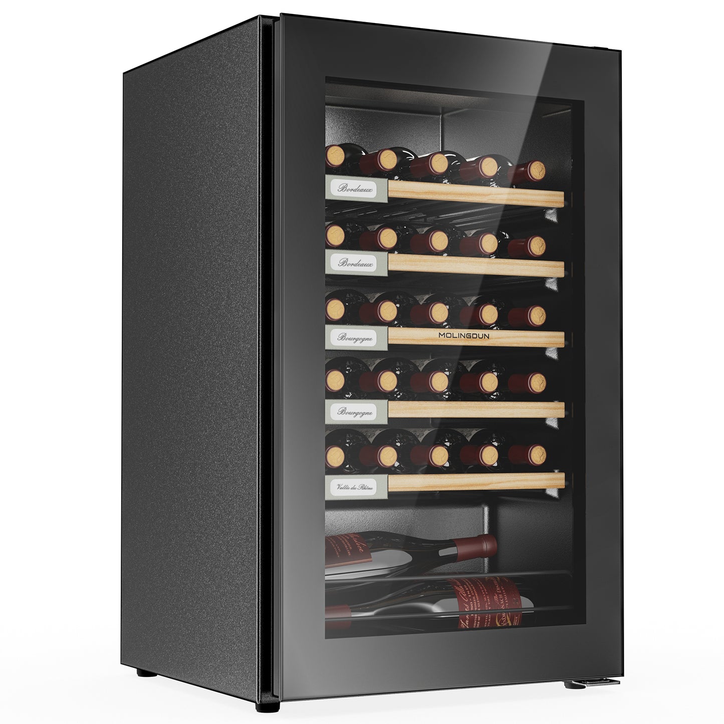 MOLINGDUN Wine Fridge, 33 Bottles Freestanding Wine Cooler, Intelligent Compressor, Frost Free, Glass Door, 41-64℉ Adjustable Digital Temperature Control, for Red, White, Champagne or Sparkling Wine