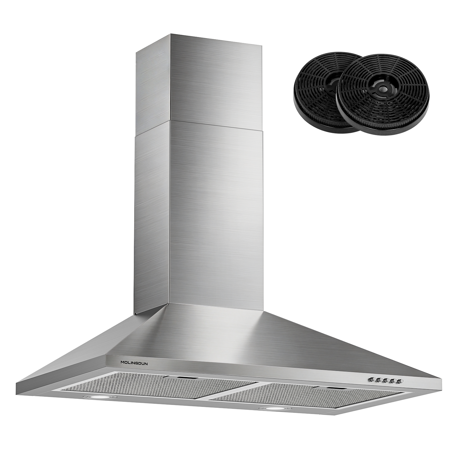 MOLINGDUN Range Hood 30 inch, 450 CFM Wall Mount Kitchen Hood in Stainless Steel with LED Lighting, 3 Speed Exhaust Fan, Ducted/Ductless Convertible (Charcoal Filters Included)